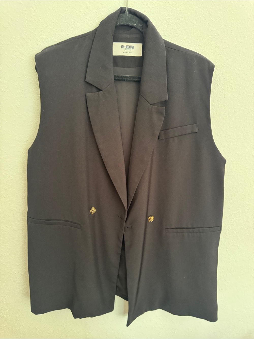 Sleeveless Black Double-Breasted Blazer Vest - 48 Bridges